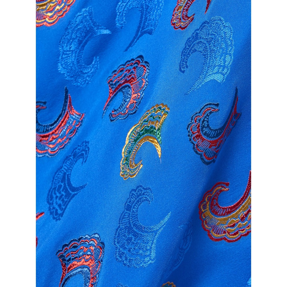 Saloni Vida Silk Satin Floral Jacquard Midi Dress Puff Sleeve‎ Cobalt Blue - Picture 3 of 9